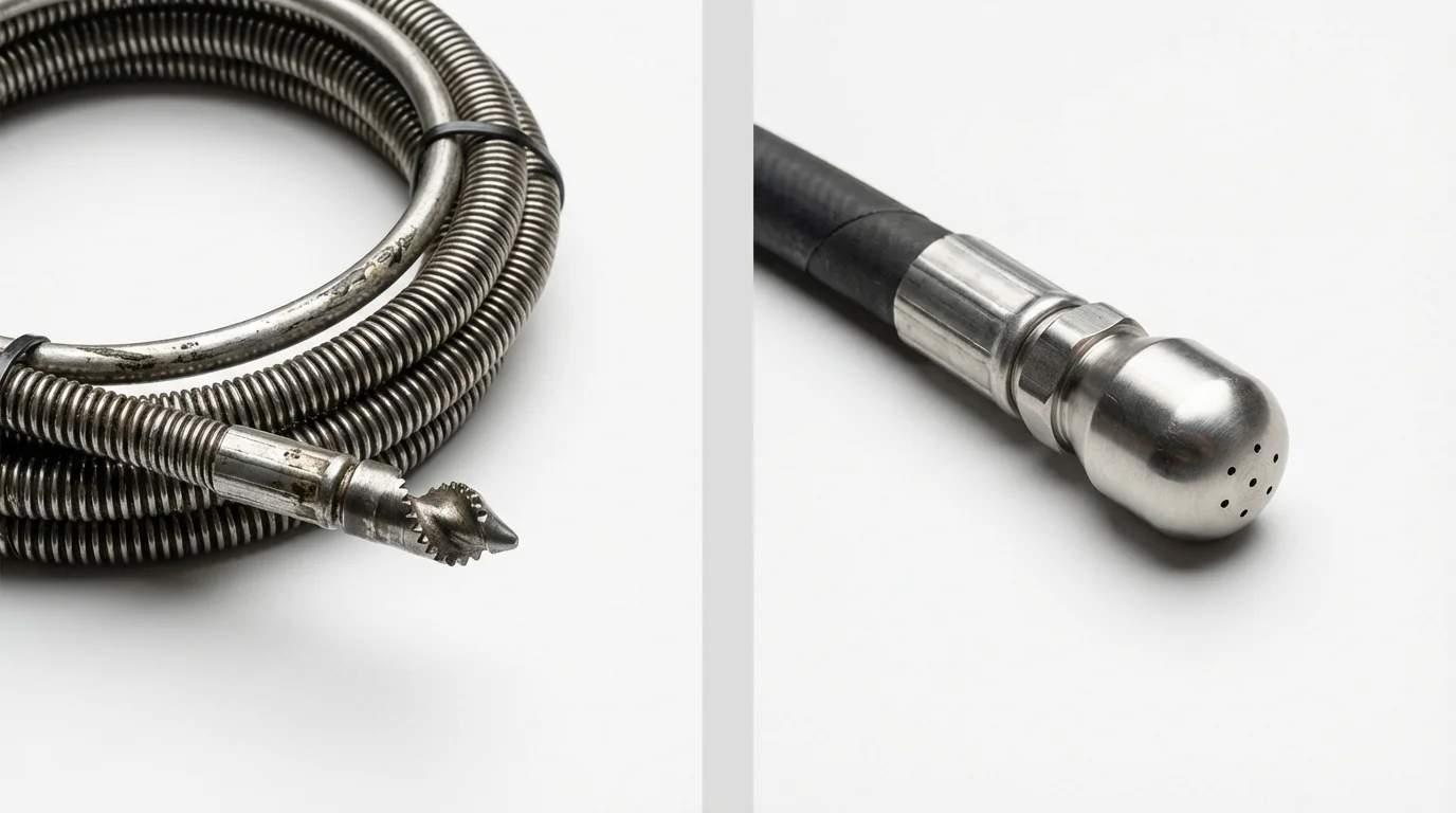 Drain snake cable and hydro jetting nozzle used for drain cleaning in Pageland, SC