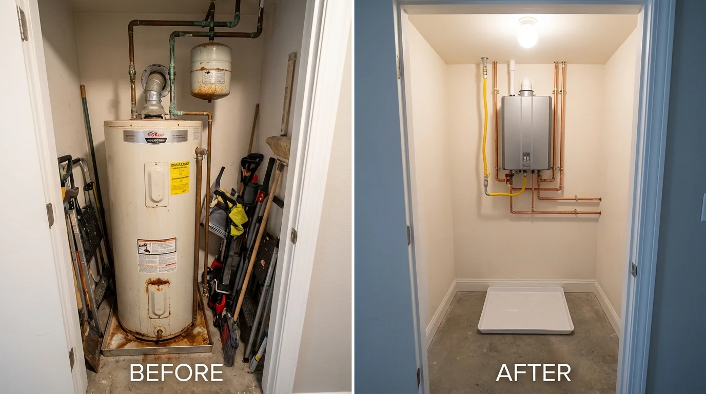 Tank water heater versus wall-mounted tankless unit comparison for Pageland, SC homeowners