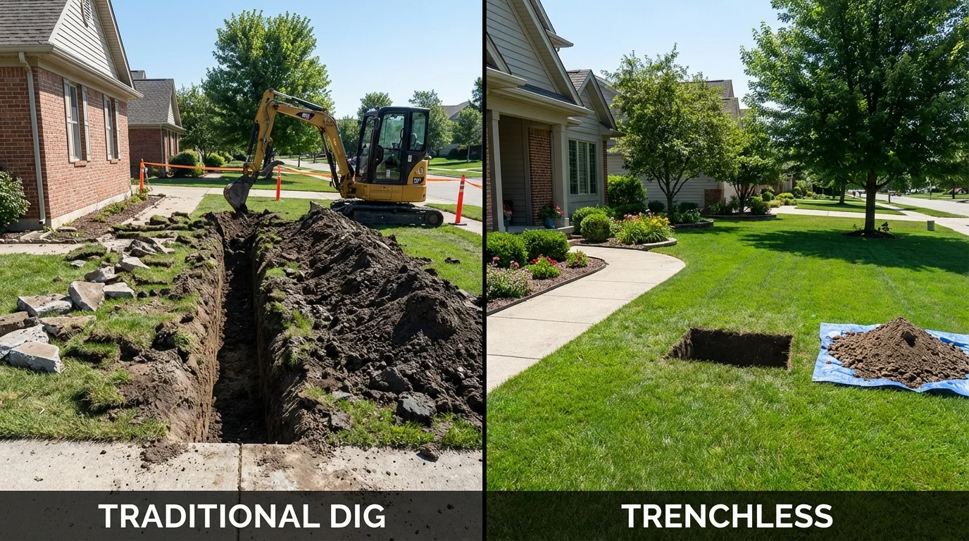 Trenchless sewer repair with minimal yard damage versus traditional excavation in Pageland, SC